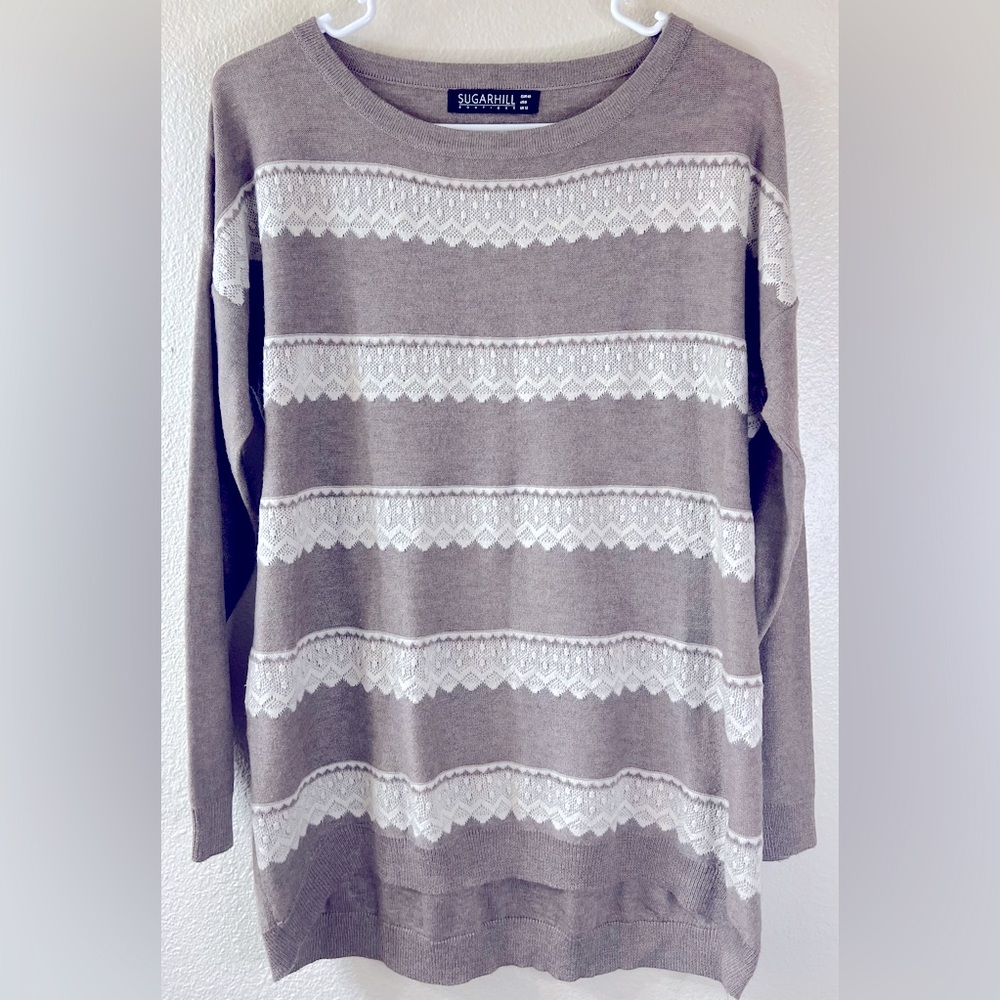 Sugarhill Dusty Lavender High Low Oversized Knitted Embroidered Sweater Size 8/M